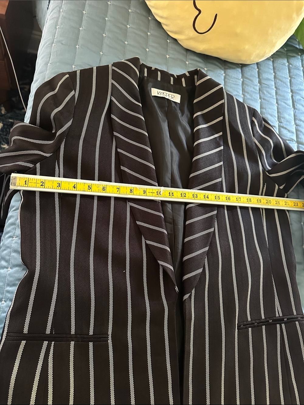 Kasper Black and White Vertical-Stripe Open Blazer - Picture 11 of 13